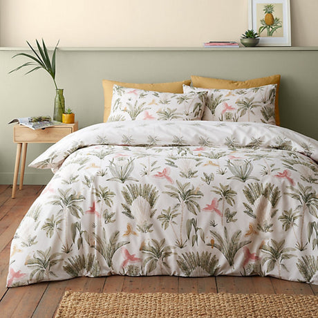 Catherine Lansfield Paradiso Palm Reversible Single Duvet Cover Set with Pillowcase Natural - DUVET COVERS - Beattys of Loughrea