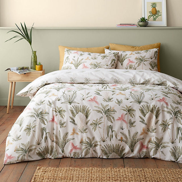 Catherine Lansfield Paradiso Palm Reversible Super King Duvet Cover Set with Pillowcases Natural - DUVET COVERS - Beattys of Loughrea