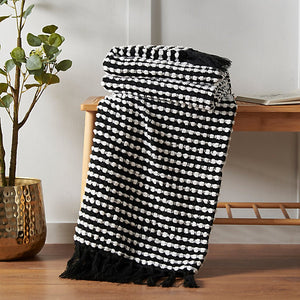 Catherine Lansfield Stab Stitch Embellished 125 x 150 cm Blanket Throw Black