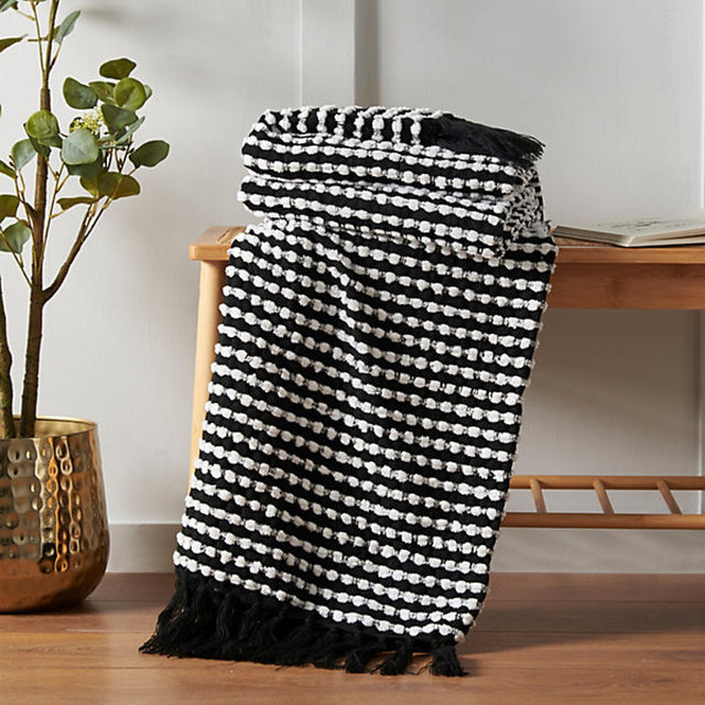 Catherine Lansfield Stab Stitch Embellished 125 x 150 cm Blanket Throw Black