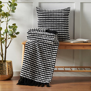 Catherine Lansfield Stab Stitch Embellished 125 x 150 cm Blanket Throw Black