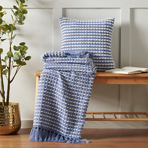 Catherine Lansfield Stab Stitch Embellished 125 x 150 cm Blanket Throw Blue - BED SPREADS/COVERS/QUILTS - Beattys of Loughrea