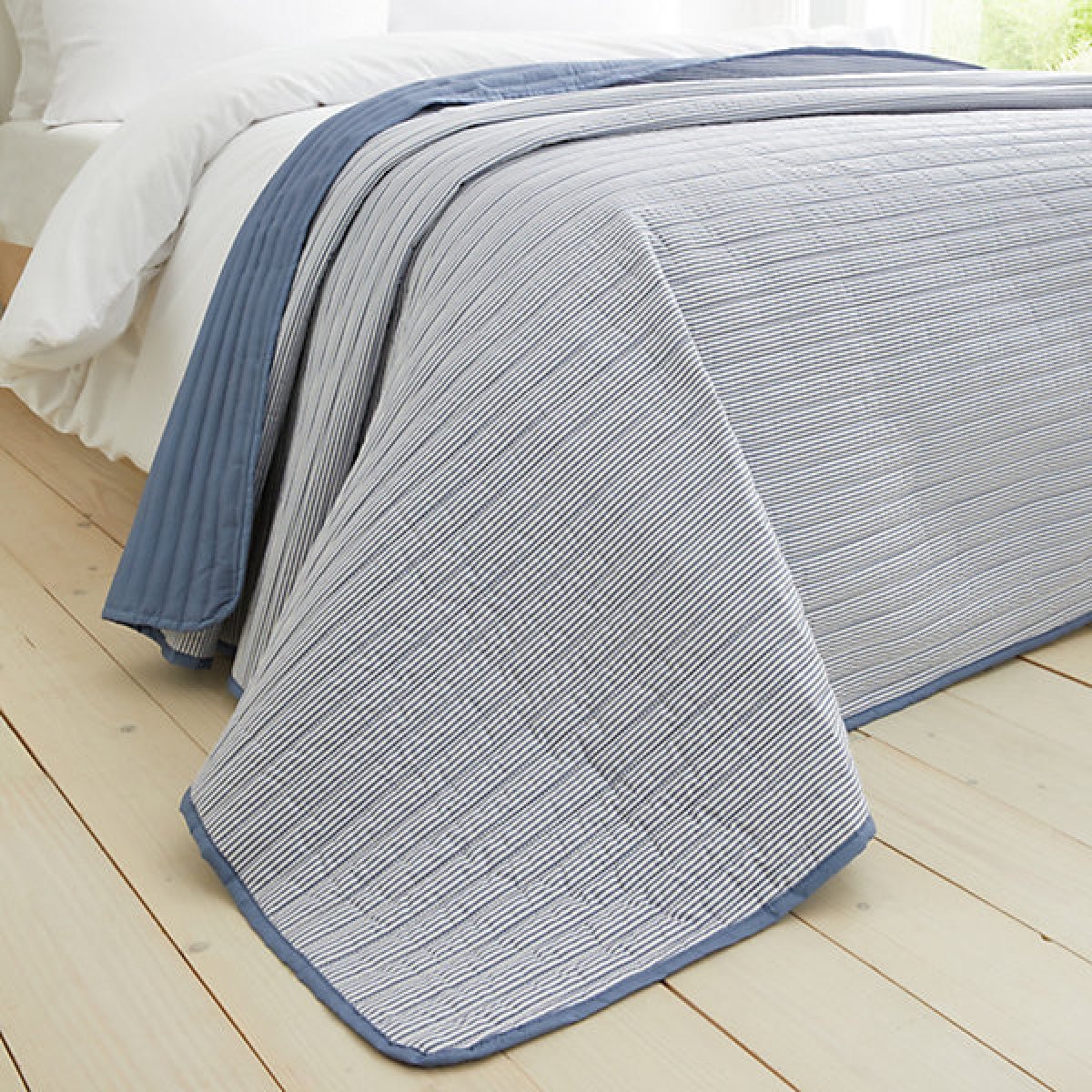 Catherine Lansfield Stripe Quilted Reversible 220 x 230cm Bedspread Blue - BED SPREADS/COVERS/QUILTS - Beattys of Loughrea