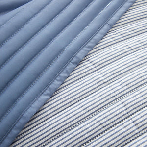 Catherine Lansfield Stripe Quilted Reversible 220 x 230cm Bedspread Blue - BED SPREADS/COVERS/QUILTS - Beattys of Loughrea
