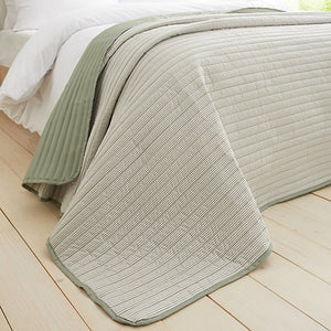 Catherine Lansfield Stripe Quilted Reversible 220 x 230cm Bedspread Green - BED SPREADS/COVERS/QUILTS - Beattys of Loughrea