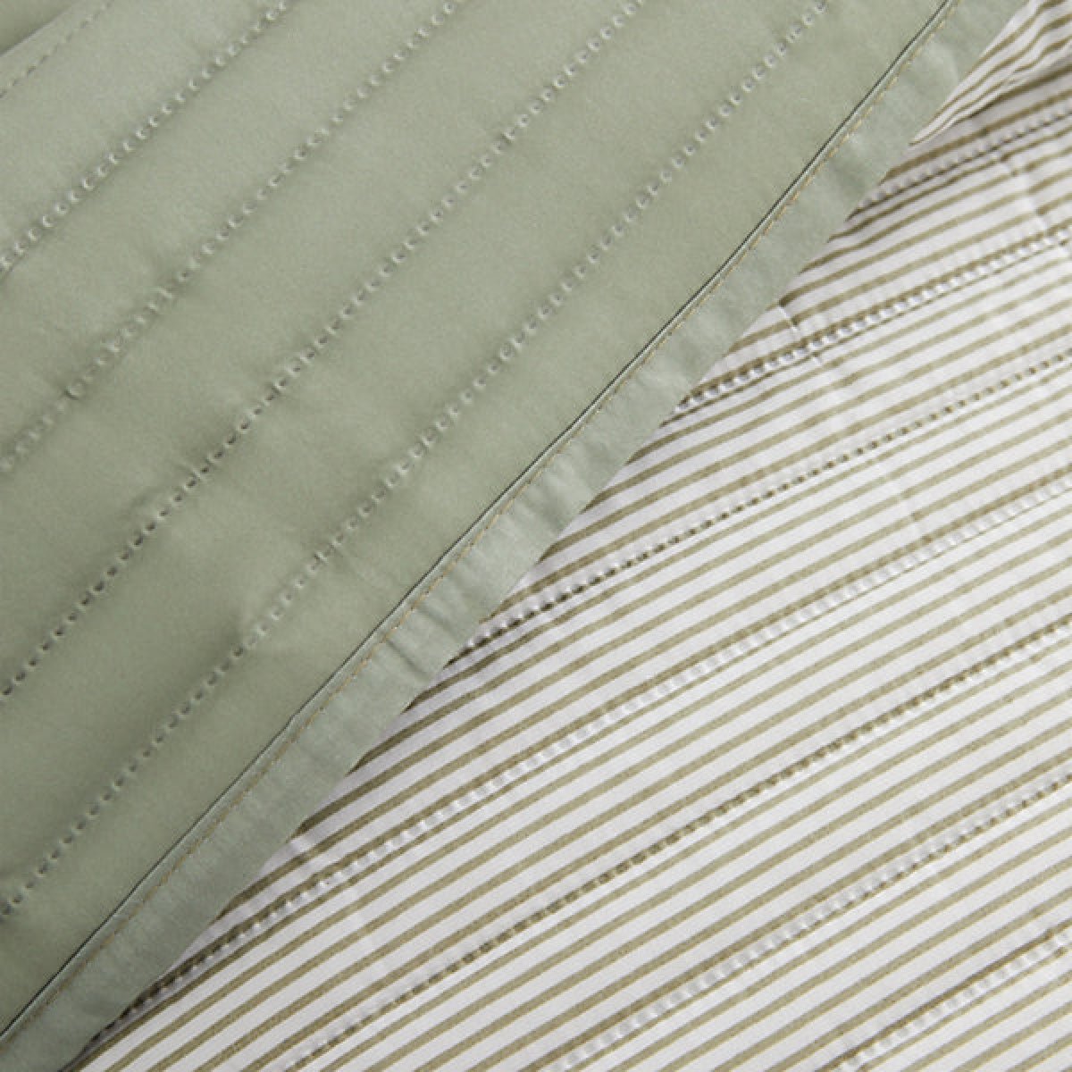 Catherine Lansfield Stripe Quilted Reversible 220 x 230cm Bedspread Green - BED SPREADS/COVERS/QUILTS - Beattys of Loughrea