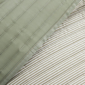 Catherine Lansfield Stripe Quilted Reversible 220 x 230cm Bedspread Green - BED SPREADS/COVERS/QUILTS - Beattys of Loughrea