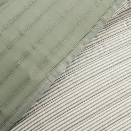 Catherine Lansfield Stripe Quilted Reversible 220 x 230cm Bedspread Green - BED SPREADS/COVERS/QUILTS - Beattys of Loughrea