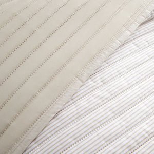 Catherine Lansfield Stripe Quilted Reversible 220 x 230cm Bedspread Natural