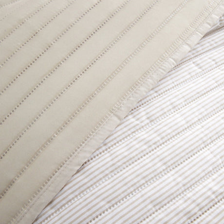Catherine Lansfield Stripe Quilted Reversible 220 x 230cm Bedspread Natural - BED SPREADS/COVERS/QUILTS - Beattys of Loughrea