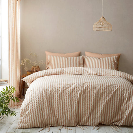 Bianca Pineapple Elephant Zanzibar Woven Stripe Single Duvet Cover Set with Pillowcase Clay - DUVET COVERS - Beattys of Loughrea