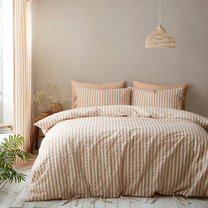 Bianca Pineapple Elephant Zanzibar Woven Stripe Super King Duvet Cover Set with Pillowcases Clay