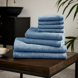 Catherine Lansfield Quick Dry Cotton 30 x 30 cm, 50 x 85 cm, 270 x 120 cm 8 Piece Towel Set Blue
