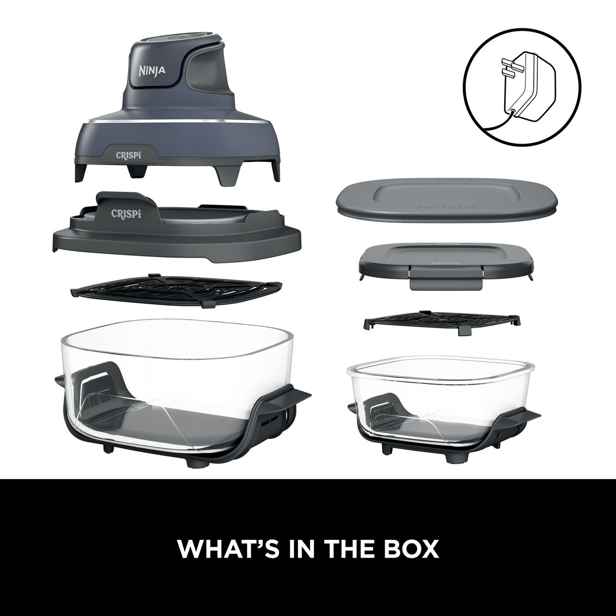 Ninja CRISPi 4 - in - 1 Portable Glass Air Fryer - Cyber Space FN101UKGY - AIR FRYER / DEEP FAT FRYERS - Beattys of Loughrea