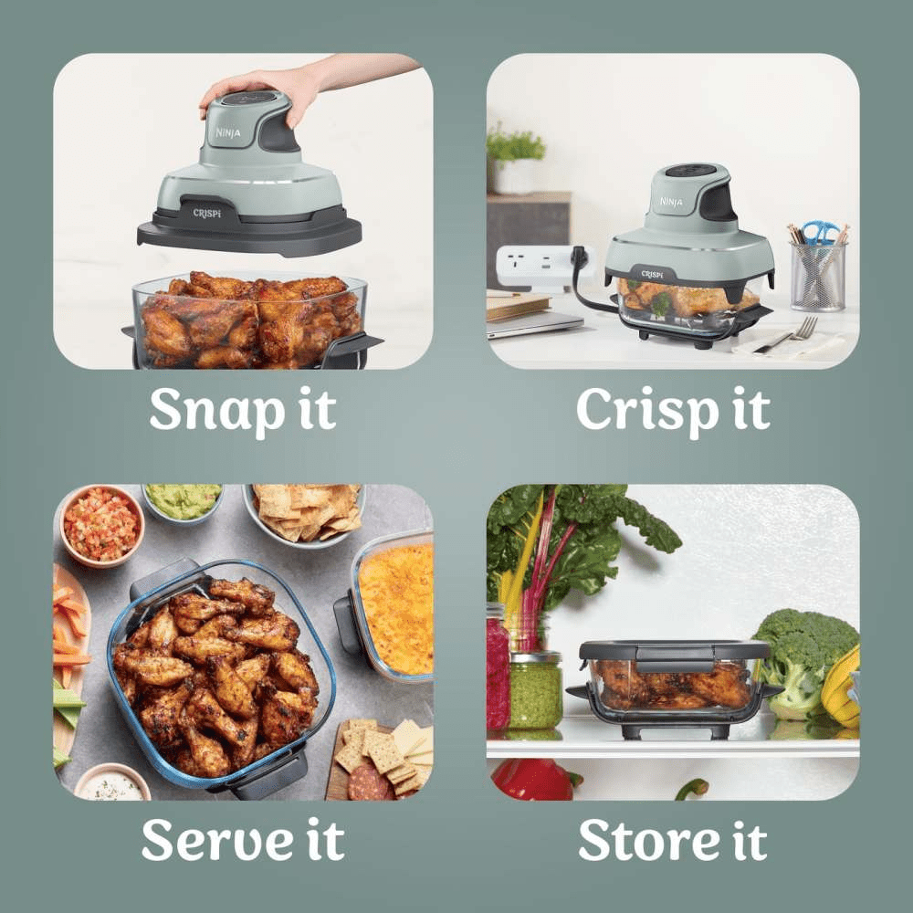 Ninja CRISPi 4 - in - 1 Portable Glass Air Fryer - Sage FN101UKSG - AIR FRYER / DEEP FAT FRYERS - Beattys of Loughrea