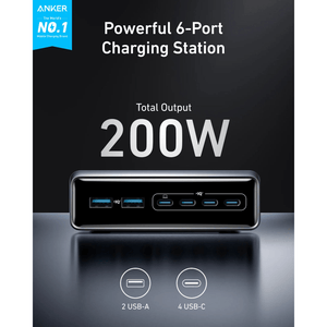 Anker Prime Charger 200W 6 Ports ( 4 x USB c 2 x USB A ) GaN - A2683241 - USB PC ACCESSORIES - Beattys of Loughrea