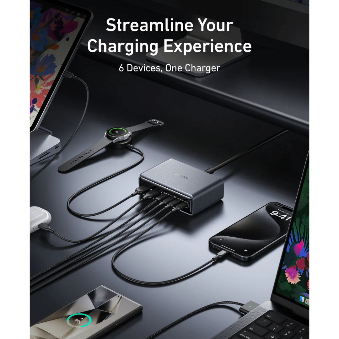 Anker Prime Charger 200W 6 Ports ( 4 x USB c 2 x USB A ) GaN - A2683241 - USB PC ACCESSORIES - Beattys of Loughrea