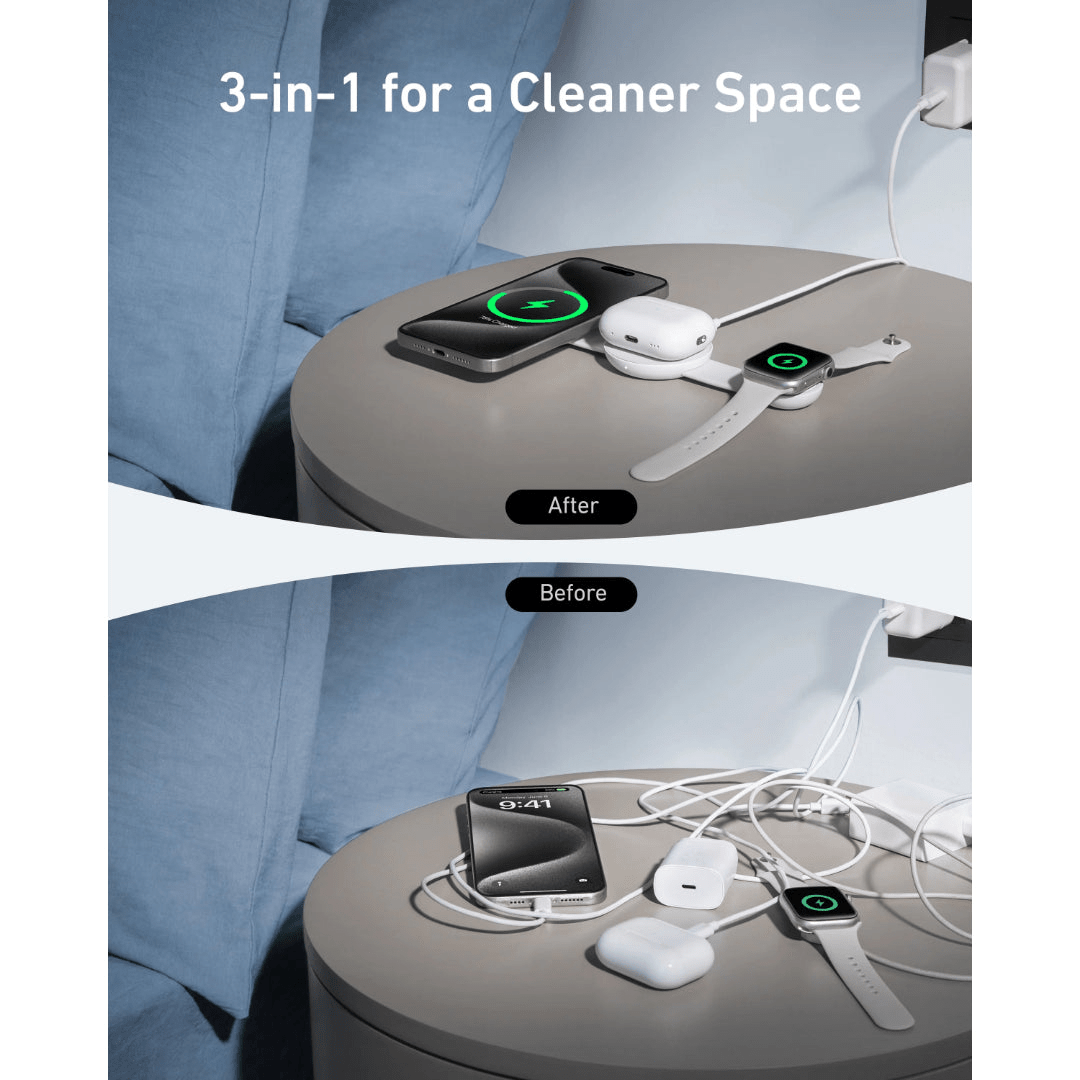 Anker MagGo 3 in 1 Wireless Charger Charging Pad Foldable - Black - USB PC ACCESSORIES - Beattys of Loughrea