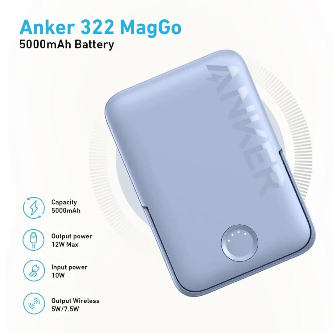 Anker 322 MagGo Wireless Power Bank 5000mAh 7.5W - Black - USB PC ACCESSORIES - Beattys of Loughrea