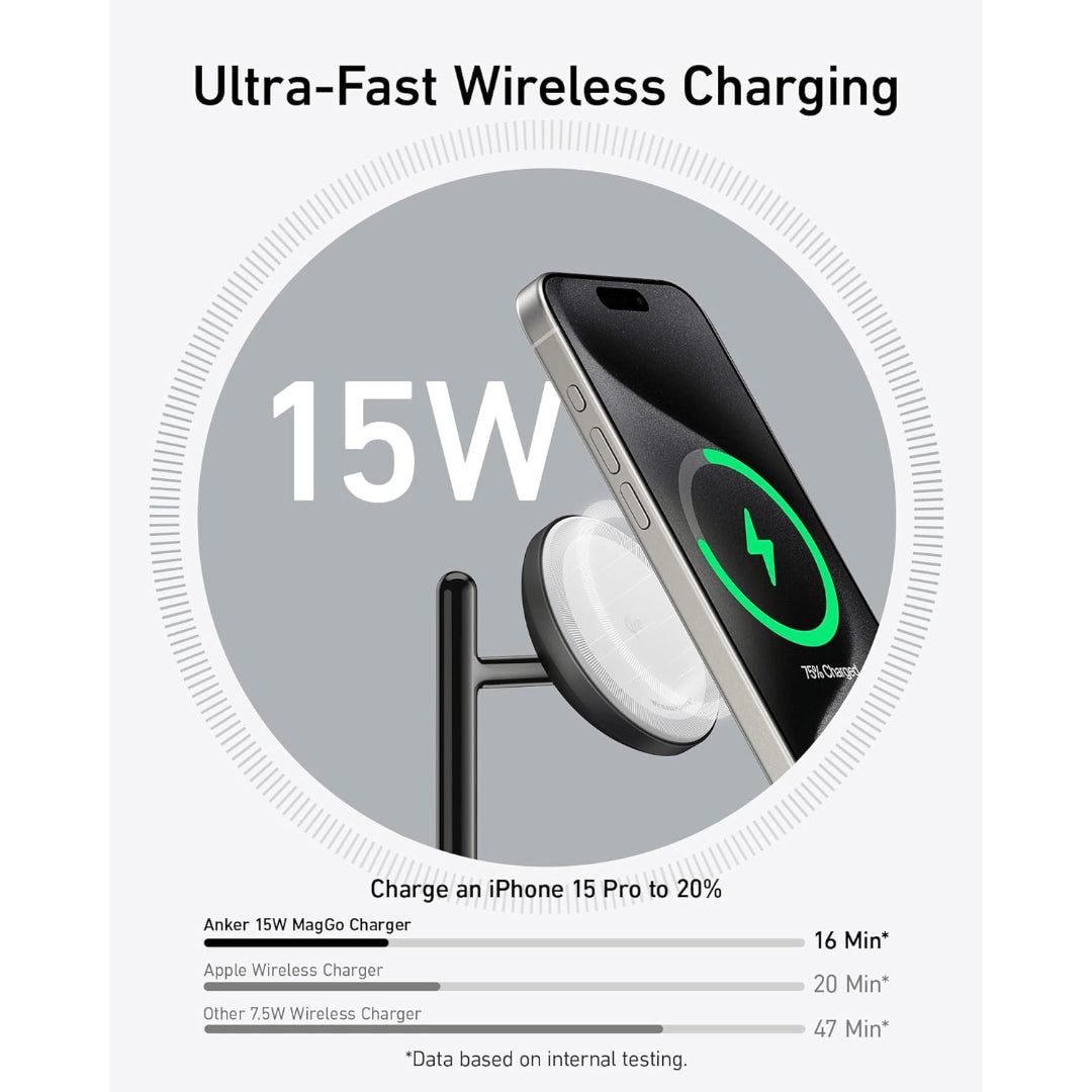 Anker MagGo Wireless Charging Station 15W3 in 1 Stand, Cable and Charger Bundle - Black - BATTERY CHARGERS - Beattys of Loughrea