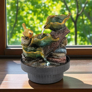 Lumineo 23cm Indoor and Outdoor Water Fountain with LED Light 'Birds with Leaves' - GARDEN ORNAMENTS INCL SOLAR - Beattys of Loughrea