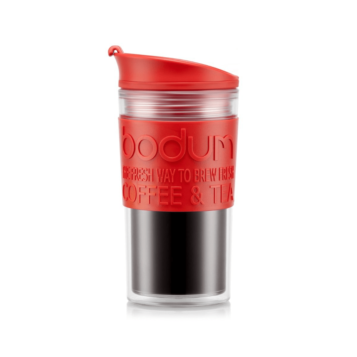 Bodum Clear Travel Mug 0.35 l, 12 oz. Red - FLASKS - Beattys of Loughrea