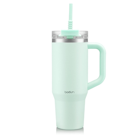 Bodum Travel Mug with Handle and Silicone Straw 1.2 L / 40 oz - Creamy Mint - FLASKS - Beattys of Loughrea