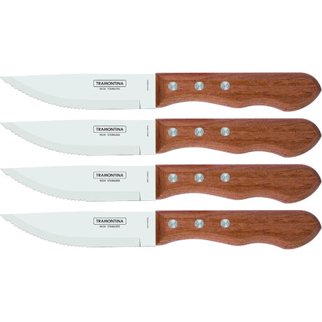 Tramontina 4-Piece Jumbo Steak Knife Set, Wooden Handles - CUTLERY/KNIFE SET/BLOCK - Beattys of Loughrea