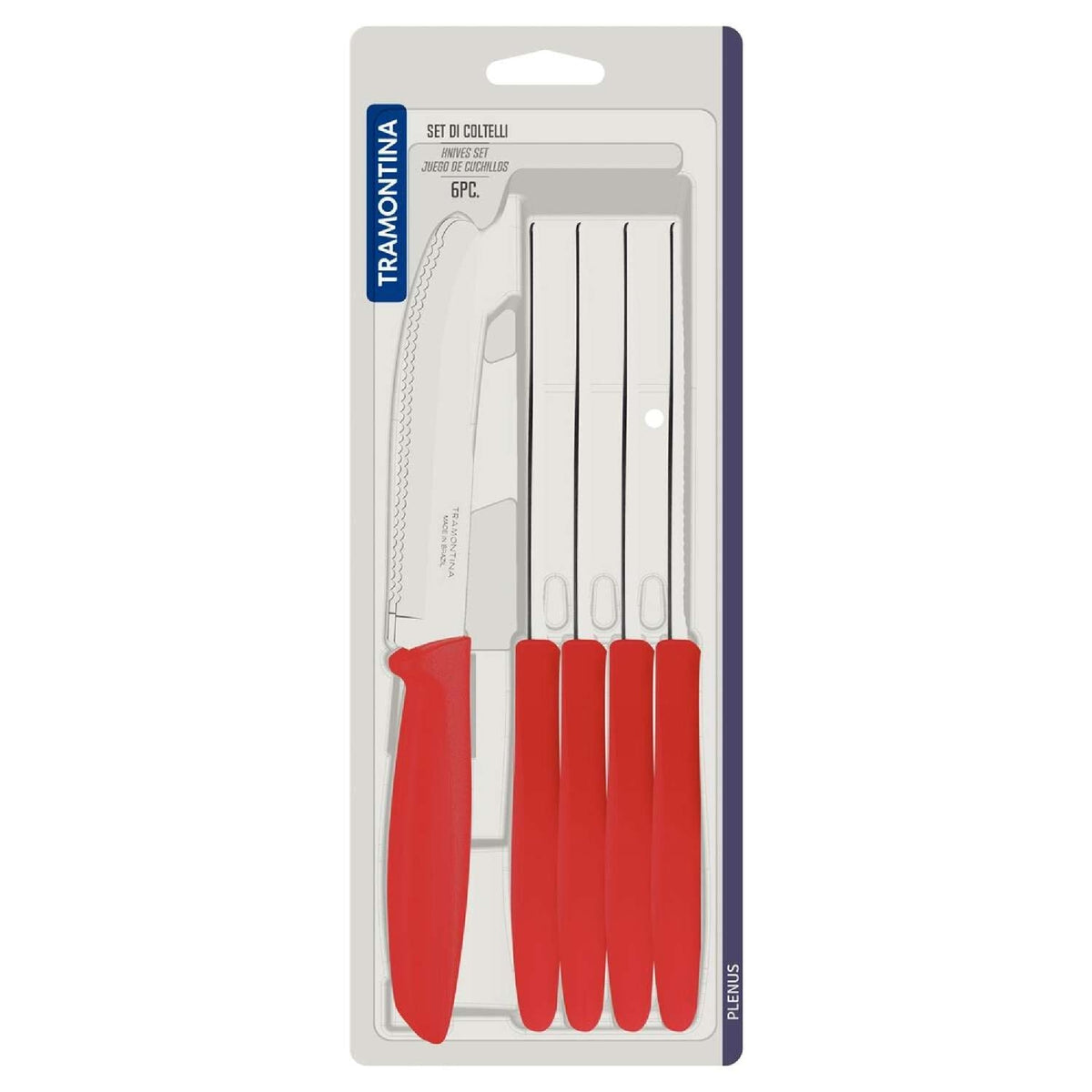 Tramontina 6-Piece Round Tip Serrated Knife Set, Red