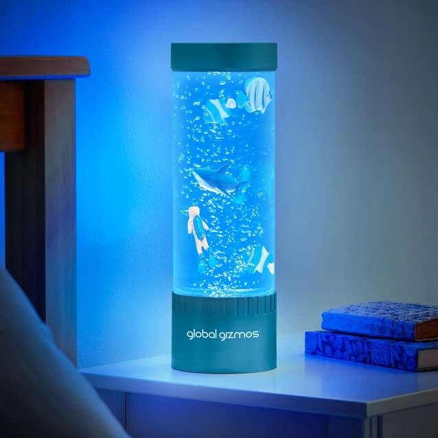 Global Gizmos 32cm Scuba Diver Bubble Lamp - Metallic Blue - NIGHT LIGHT PLUG IN - Beattys of Loughrea