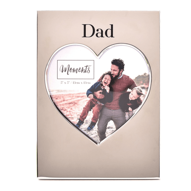 Silver Plated Mirror Heart Photo Frame 13 x13cm (5"x 5") - Dad - PHOTO FRAMES - PLATED, GILT, STONE - Beattys of Loughrea