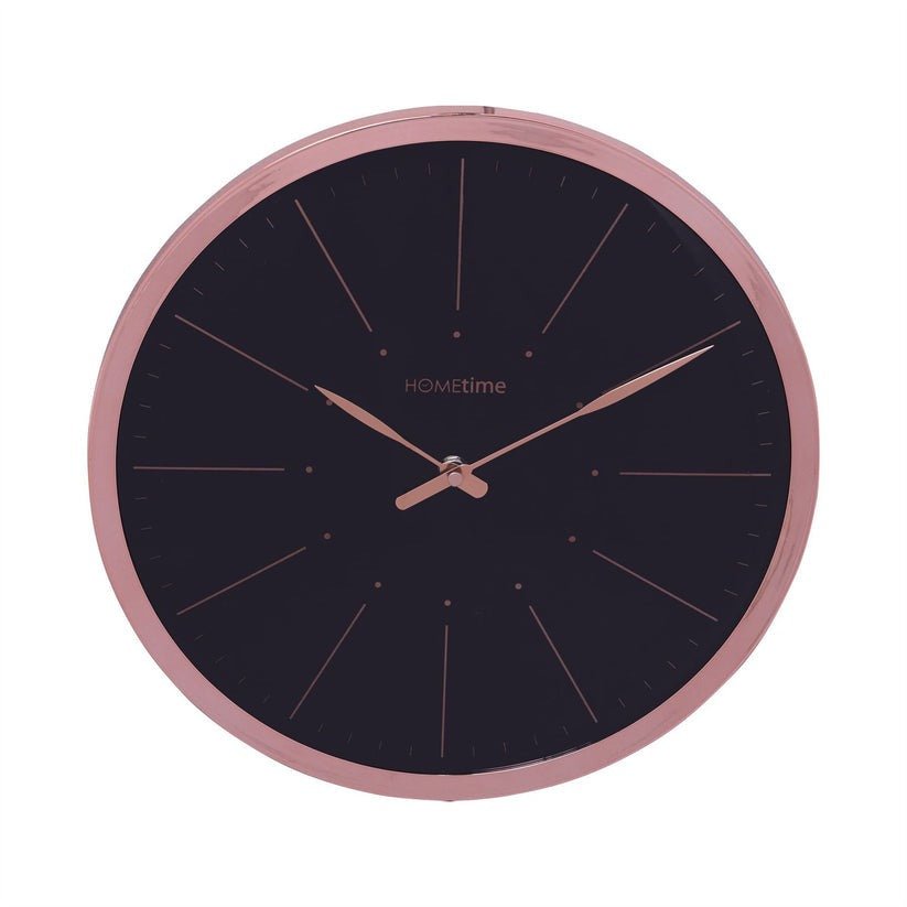 Hometime Round Wall Clock Black with Rose Gold Baton Dial & Case 30cm - CLOCKS - Beattys of Loughrea