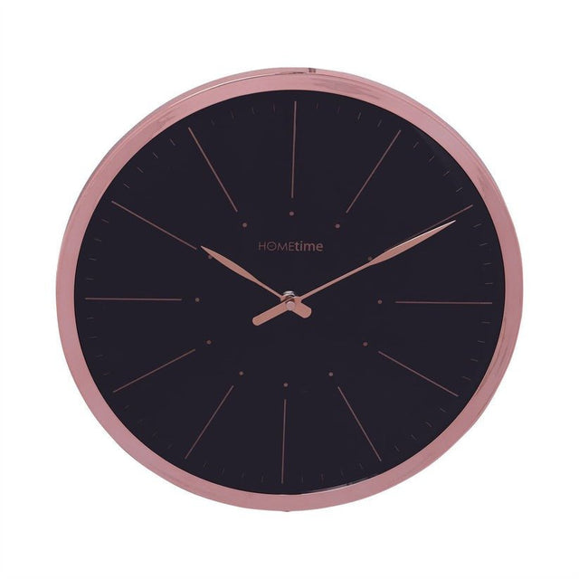 Hometime Round Wall Clock Black with Rose Gold Baton Dial & Case 30cm - CLOCKS - Beattys of Loughrea