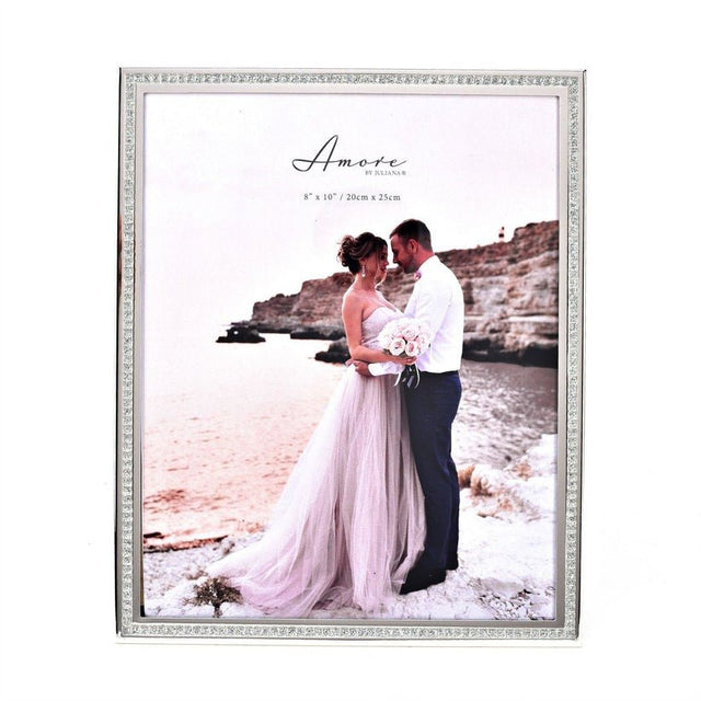 Amore Silver Sparkle Border Photo Frame - 8" x 10" - PHOTO FRAMES - PLATED, GILT, STONE - Beattys of Loughrea