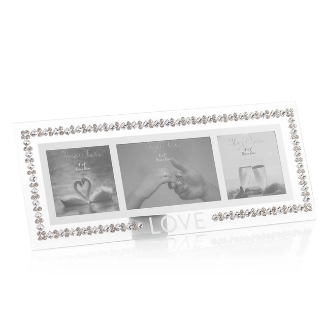 Always & Forever Crystal Border Triple Frame 'LOVE' - PHOTO FRAMES - PLATED, GILT, STONE - Beattys of Loughrea