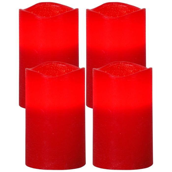 Eglo 4pc 12.5cm Red Led Pillar Candles - BATTERY LED CANDLES - Beattys of Loughrea