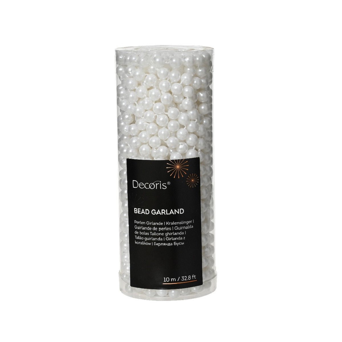 Decoris Bead Garland 10m Winter White - XMAS BAUBLES - Beattys of Loughrea