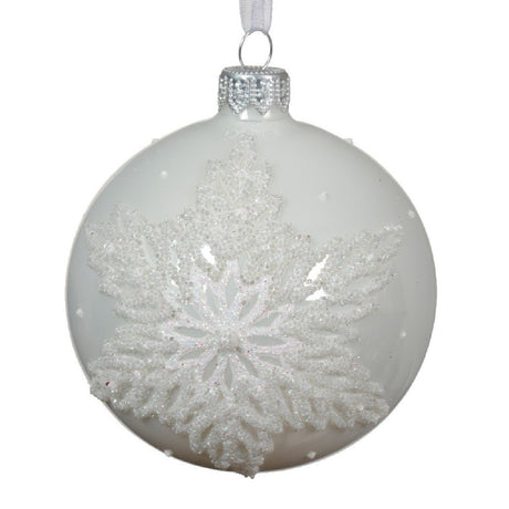 Decoris 8cm Glass Enamel Lux Toned Winter White Star Bauble - XMAS BAUBLES - Beattys of Loughrea
