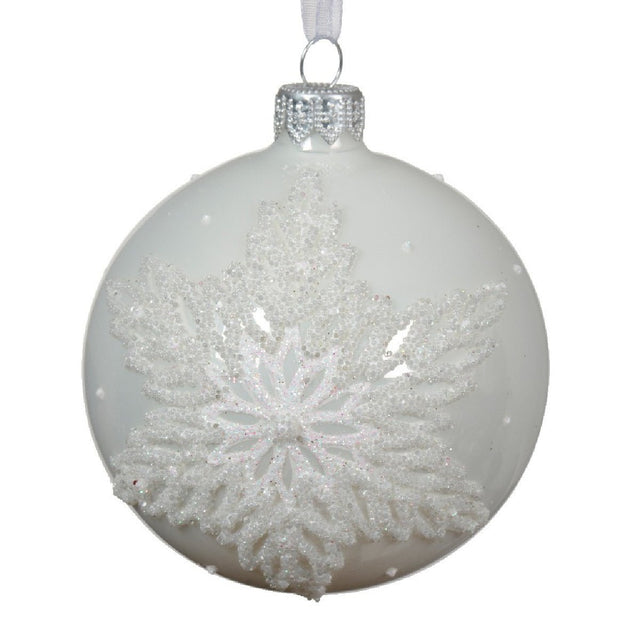 Decoris 8cm Glass Enamel Lux Toned Winter White Star Bauble - XMAS BAUBLES - Beattys of Loughrea