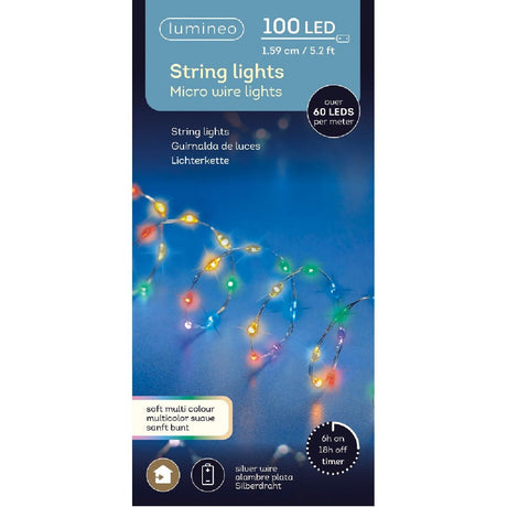 Lumineo 100 LED Multi - Coloured String Lights Battery Operated with Timer 159cm - XMAS BATTERY OPERATED LIGHTS - Beattys of Loughrea
