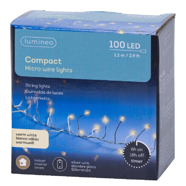 Lumineo 100 LED Warm White Compact Micro Wire Lights Battery Operated with Timer 120cm - XMAS BATTERY OPERATED LIGHTS - Beattys of Loughrea