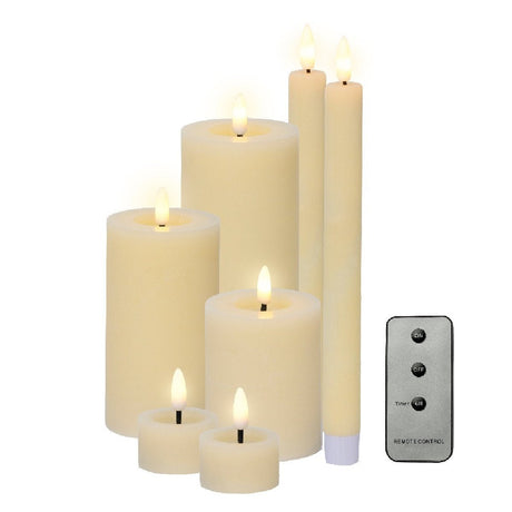 Lumineo Set of 7 LED Candles with Remote Battery Operated - Cream - BATTERY LED CANDLES - Beattys of Loughrea