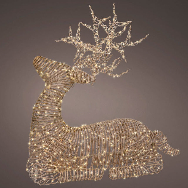 Lumineo 630 Warm White LED Natural Wicker Reindeer Outdoor 88cm - XMAS ROOM DECORATION LARGE AND LIGHT UP - Beattys of Loughrea
