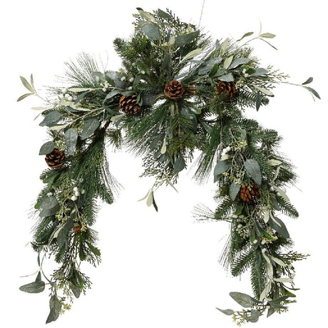 Everlands Modern Garland Glitter Pinecones and Eucalyptus Indoor 120cm - XMAS GARLANDS - Beattys of Loughrea