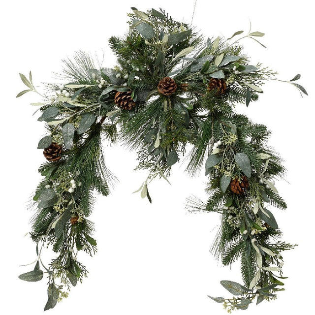 Everlands Modern Garland Glitter Pinecones and Eucalyptus Indoor 120cm - XMAS GARLANDS - Beattys of Loughrea