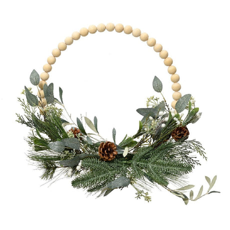 Everlands Modern Wreath Glitter Wooden Balls, Pinecones and Eucalyptus Indoor 40cm - XMAS WREATHS - Beattys of Loughrea