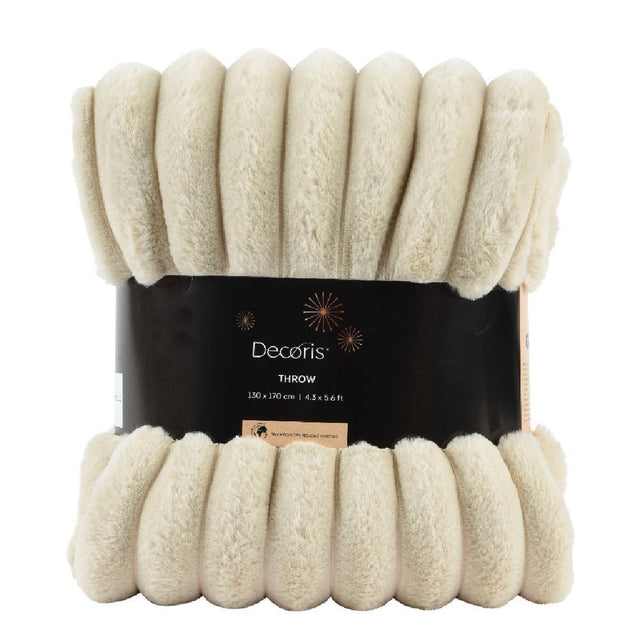 Decoris Throw Polyester Irregular Stripe Cream 170 x 130cm - THROWS/BLANKETS - Beattys of Loughrea