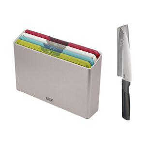 Joseph Joseph Folio™ Icon 4 - piece Multicolour Chopping Board Set with Chef’s Knife - CUTLERY/KNIFE SET/BLOCK - Beattys of Loughrea