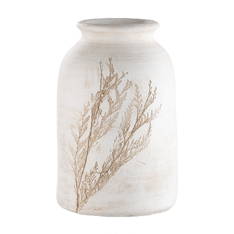 30cm Cream Leaves Ceramic Vase - FLOWERPOT/VASE/JUG 1 - Beattys of Loughrea