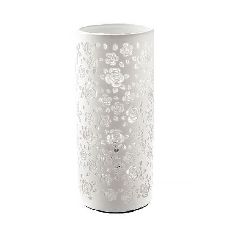 White Porcelain Cylindrical Flower Cut - out Lamp 27cm - TABLE/BEDSIDE LAMPS - Beattys of Loughrea